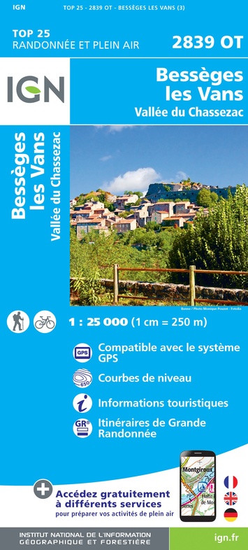 wandelkaart 2839OT Les-Vans, Bessèges 1:25.000 9782758545460  IGN IGN 25 Ardèche / Drôme  Wandelkaarten Ardèche, Drôme, Cevennen, Languedoc