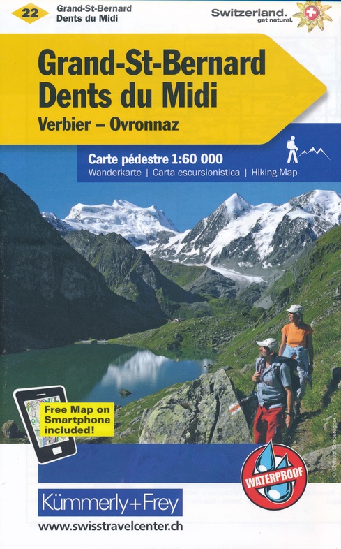 KFW-22 Grand-St.Bernard/ Dents du Midi | wandelkaart / overzichtskaart 9783259022221  Kümmerly & Frey KFW 1:60.000  Wandelkaarten Unterwallis