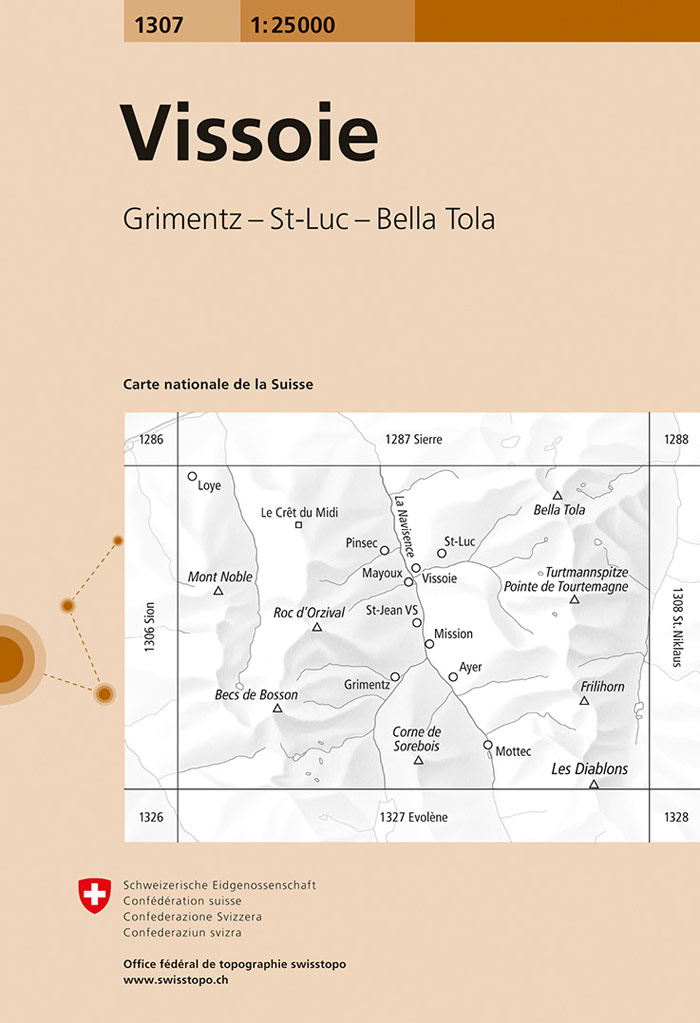 topografische wandelkaart CH-1307  Vissoie [2018] 9783302013077  Bundesamt / Swisstopo LKS 1:25.000 Wallis  Wandelkaarten Unterwallis