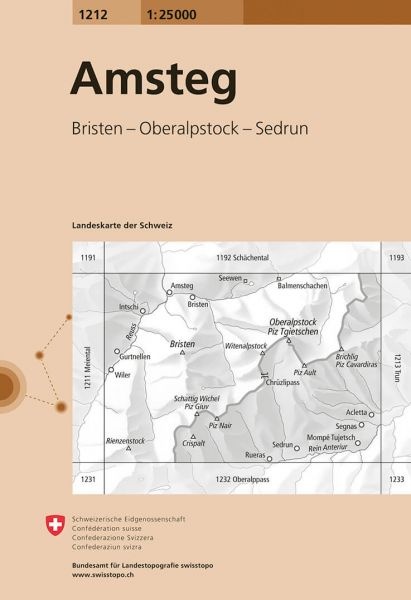 topografische wandelkaart CH-1212  Amsteg [2019] 9783302012124  Bundesamt / Swisstopo LKS 1:25.000 Midden/Oost-Zw.  Wandelkaarten Graubünden, Midden- en Oost-Zwitserland