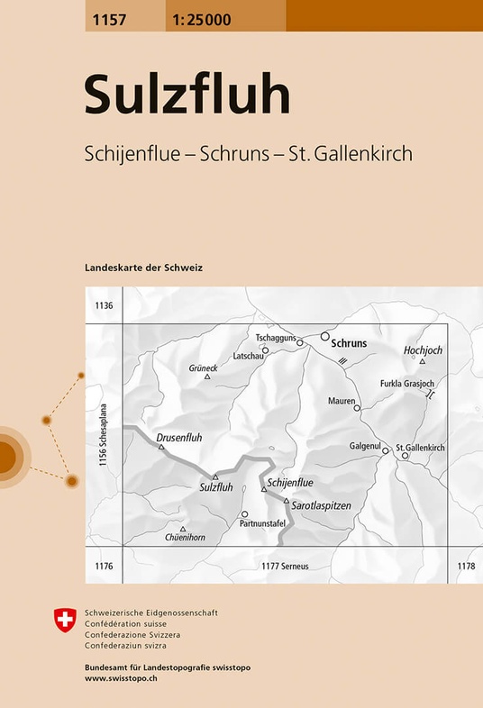 topografische wandelkaart CH-1157  Sulzfluh  [2024] 9783302011578  Bundesamt / Swisstopo LKS 1:25.000 Graubünden  Wandelkaarten Graubünden, Vorarlberg