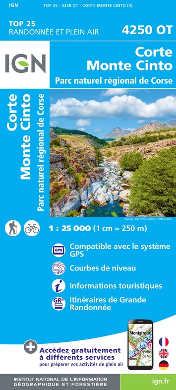 wandelkaart 4250OT Corte, Monte Cinto 1:25.000 9782758546818  IGN IGN 25 Corsica  Wandelkaarten Corsica