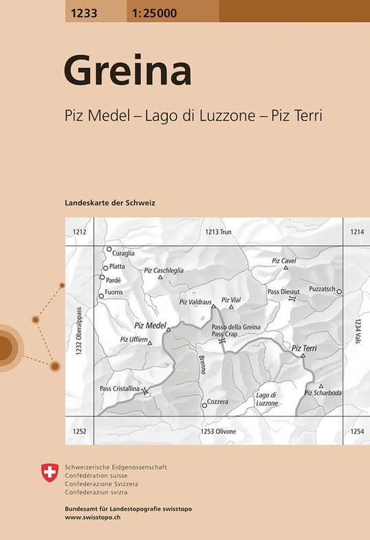 topografische wandelkaart CH-1233  Greina, Piz Medel [2024] 9783302012339  Bundesamt / Swisstopo LKS 1:25.000 Graubünden  Wandelkaarten Graubünden, Tessin, Ticino