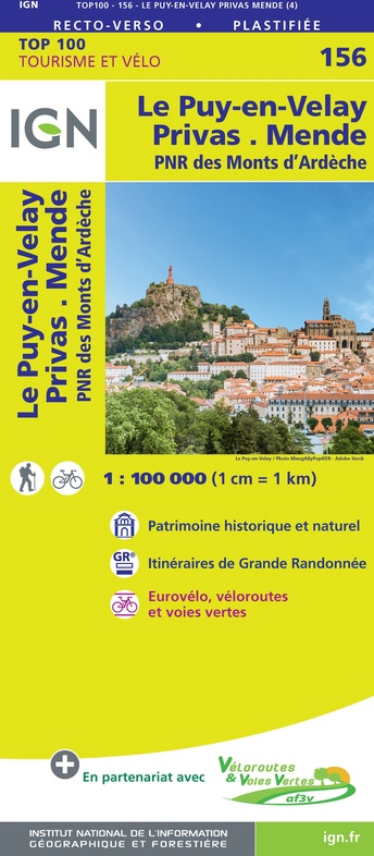 SV-156  Le Puy-en-Velay, Privas | omgevingskaart / fietskaart 1:100.000 9782758547686  IGN Série Verte 1:100.000  Fietskaarten, Landkaarten en wegenkaarten Ardèche, Drôme