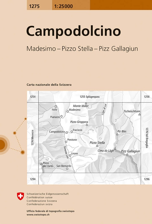 topografische wandelkaart CH-1275  Campodolcino [2018] 9783302012759  Bundesamt / Swisstopo LKS 1:25.000 Graubünden  Wandelkaarten Graubünden, Milaan, Lombardije, Italiaanse Meren