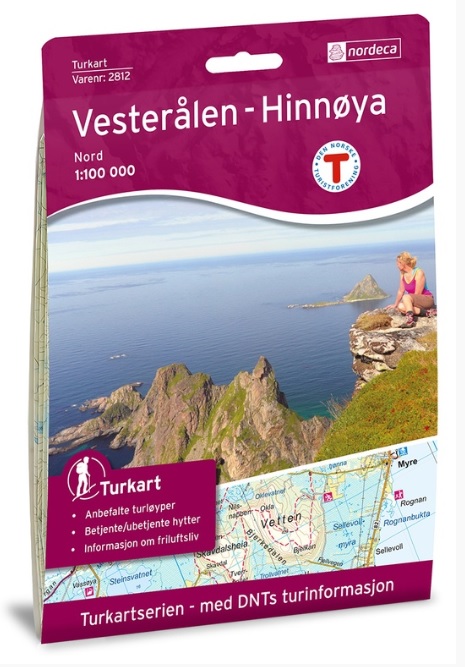 DNT-2812 Vesteralen Hinnoya noord wandelkaart 1:100.000 7046660028124  Nordeca Turkart Norge 1:100.000  Landkaarten en wegenkaarten, Wandelkaarten Lofoten en Vesterålen