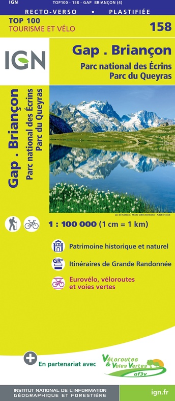 SV-158  Gap, Briançon | omgevingskaart / fietskaart 1:100.000 9782758547693  IGN Série Verte 1:100.000  Fietskaarten, Landkaarten en wegenkaarten Écrins, Queyras, Hautes Alpes