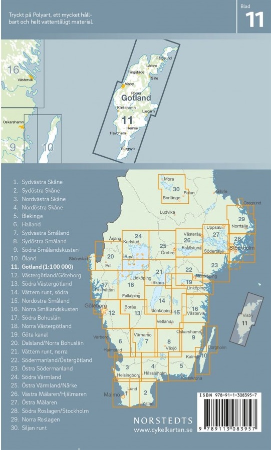 NC-11 Gotland 1:100.000 9789113106175  Norstedts Cykelkartan Fietskaarten Zweden  Fietskaarten Zuid-Zweden