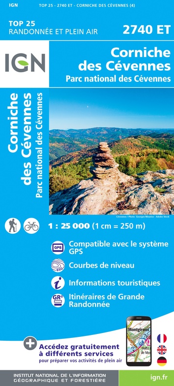 wandelkaart 2740ET Corniche-des-Cévennes 1:25.000 9782758546597  IGN IGN 25 Cevennen & Languedoc  Wandelkaarten Cevennen, Languedoc