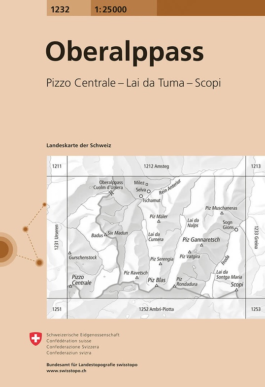 topografische wandelkaart CH-1232  Oberalppass [2019] 9783302012322  Bundesamt / Swisstopo LKS 1:25.000 Midden/Oost-Zw.  Wandelkaarten Graubünden, Midden- en Oost-Zwitserland