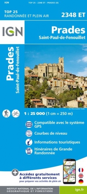 wandelkaart 2348ET Prades, Sournia 1:25.000 9782758545361  IGN IGN 25 Franse Pyreneeën  Wandelkaarten Franse Pyreneeën