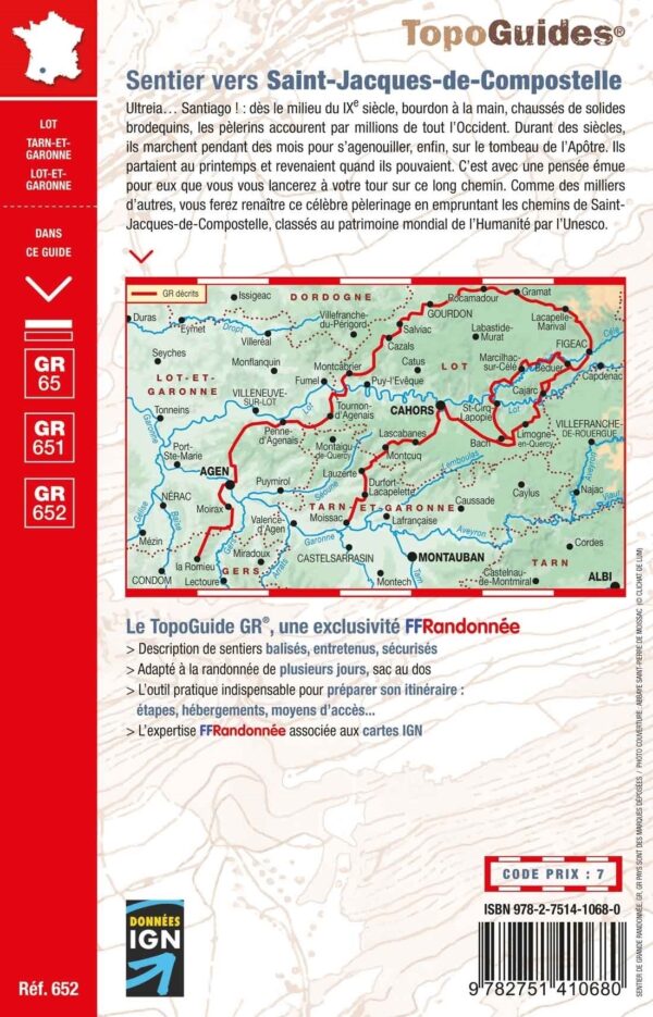 TG-652  Sentier de Saint-Jacques I wandelgids GR65 9782751410680  FFRP topoguides à grande randonnée  Santiago de Compostela, Wandelgidsen Zuidwest-Frankrijk