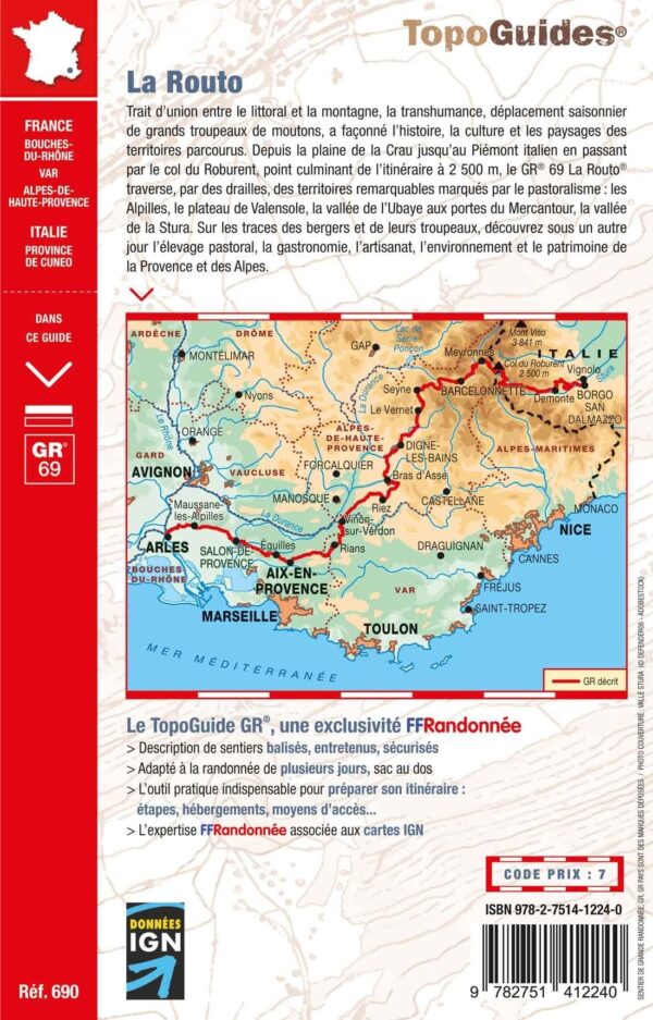 TG-690 wandelgids GR-69 La Routo 9782751412240  FFRP topoguides à grande randonnée  Meerdaagse wandelroutes, Wandelgidsen Haute-Provence, Verdon, Var, Provence, Marseille, Camargue