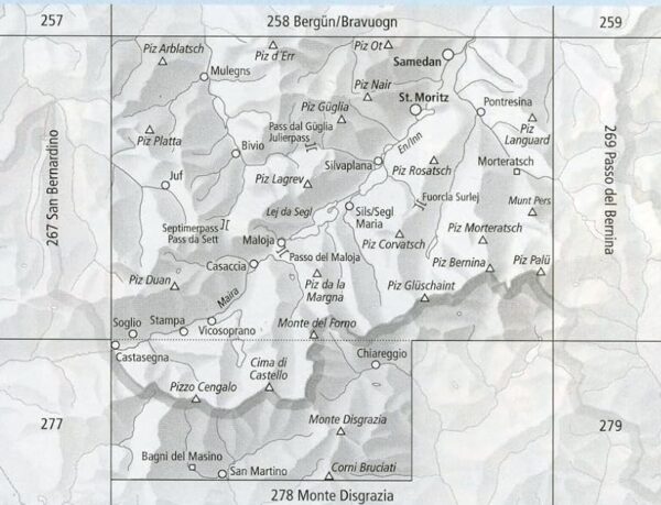 S268  Julierpass tourskikaart  [2021] 9783302202686  Bundesamt / Swisstopo Skirouten 1:50.000  Wintersport Graubünden