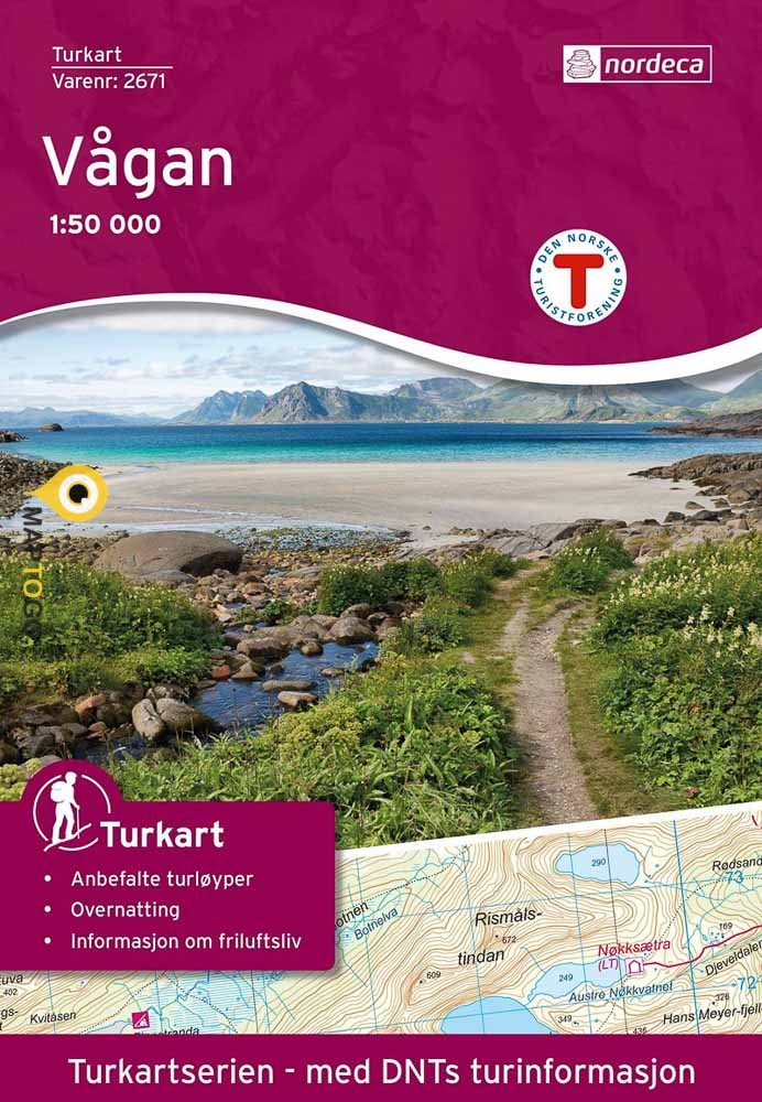 DNT-2671  Vågan | topografische wandelkaart 1:50.000 7046660026717  Nordeca Turkart Norge 1:50.000  Wandelkaarten Lofoten en Vesterålen