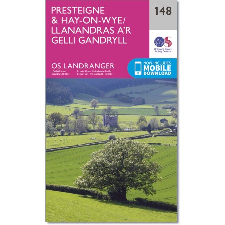 LR-148  Presteigne + Hay-on-Wye | topografische wandelkaart 9780319262467  Ordnance Survey Landranger Maps 1:50.000  Wandelkaarten Zuid-Wales, Pembrokeshire, Brecon Beacons